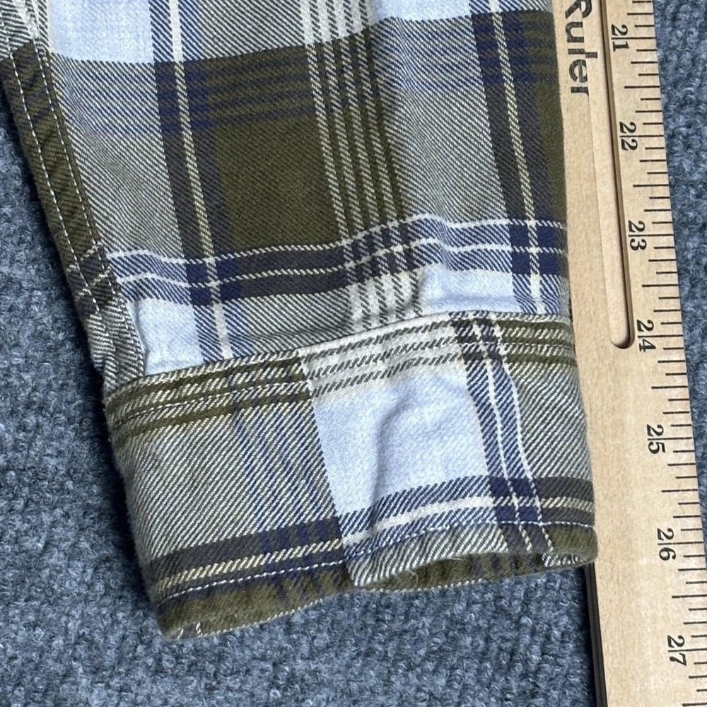 Wallace & Barnes Slim Flannel Shirt Mens XL Olive Green White Plaid Button Down - Picture 8 of 10